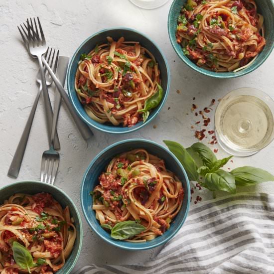 Pasta Puttanesca - Recipe photo by gdalkin