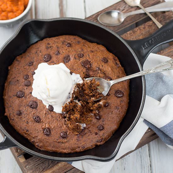 Pumpkin Chocolate Chip Skillet Cookie - Recipe photo by thehealthytart