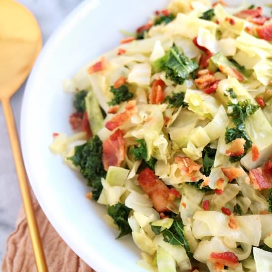 Sauteed Cabbage & Kale with Bacon - Recipe photo by The Nutrition Adventure