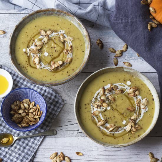 Pumpkin Soup with Chestnuts & Honey - Recipe photo by Properfoodie