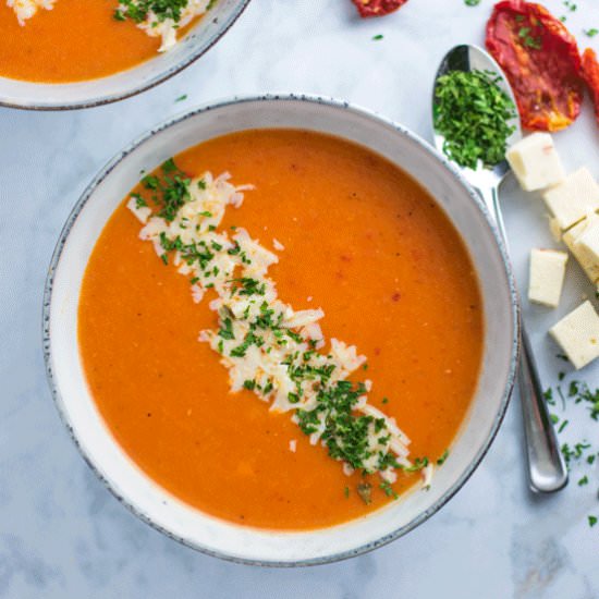Roasted Red Pepper Soup - Recipe photo by LancFoodieGirl