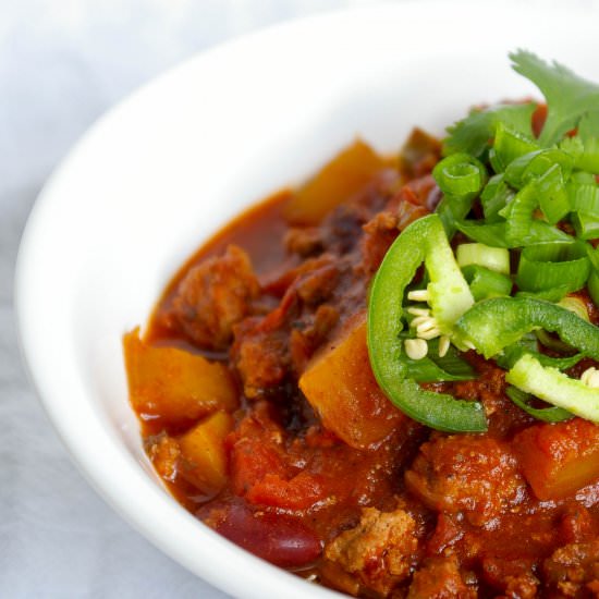 Butternut Squash Turkey Chili - Recipe photo by Eva Minette