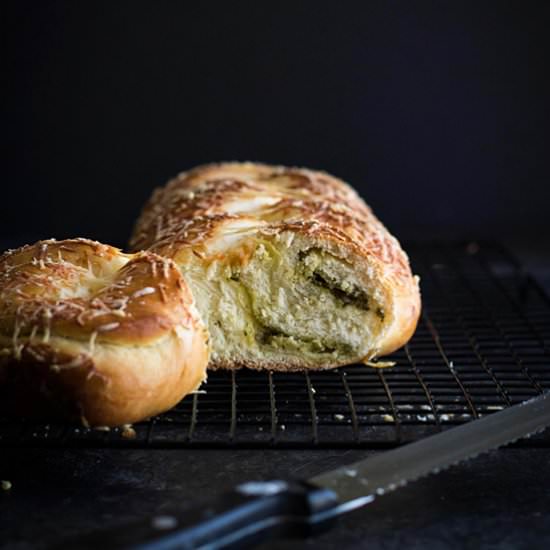 Pesto-Stuffed Challah - Recipe photo by wyldflour