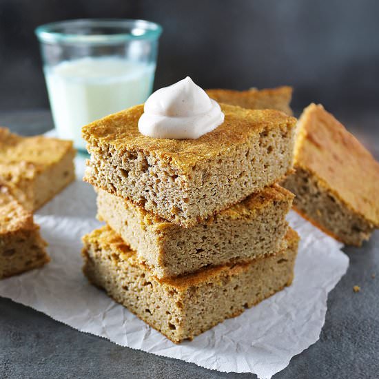 Easy Gluten-Free Pumpkin Cake Bars - Recipe photo by SavorySpin