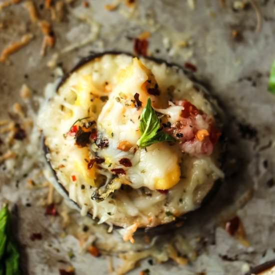 Mini Eggplant Parm Breakfast Pizzas - Recipe photo by Inspector Gorgeous