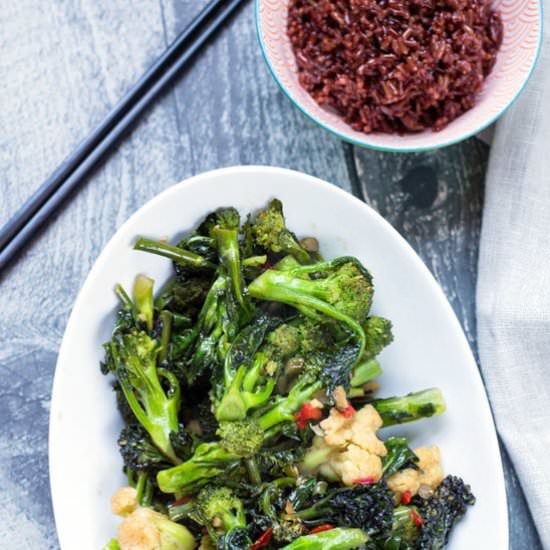 Red Rice with Braised Garlic Chili Broccolini - Recipe photo by sugarlovespices
