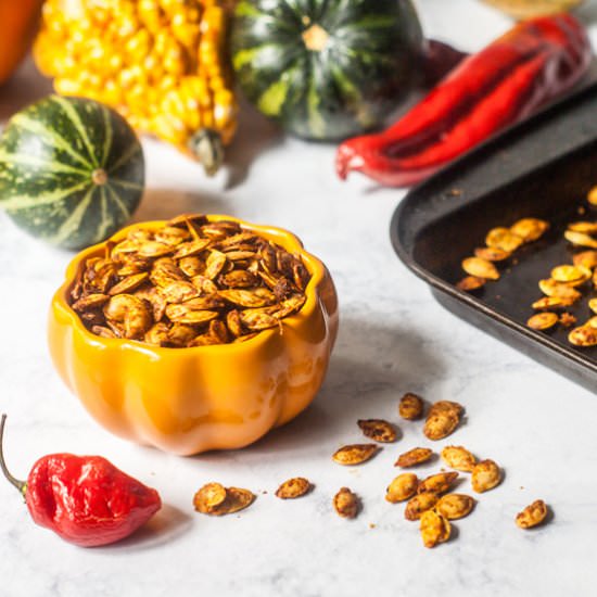 Roasted Thai Curry Pumpkin Seeds - Recipe photo by MyLifeCookbook