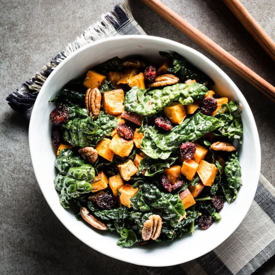 Kale Salad with Sweet Potatoes - Recipe photo by saltpepperskillet