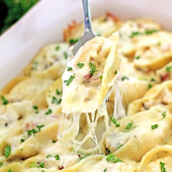 Cheesy Chicken Bacon Alfredo Shells - Recipe photo by valyastasteofhome.com