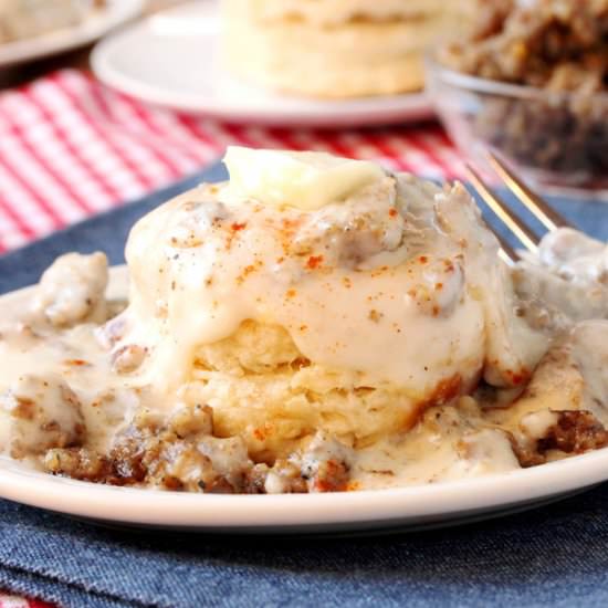 Skillet Biscuits & Sausage Gravy - Recipe photo by CouponClippingCook
