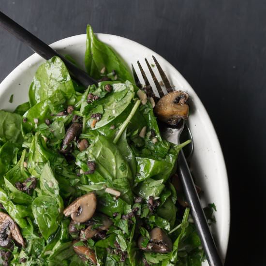 Warm Spinach + Mushroom Salad - Recipe photo by Wild and Whole