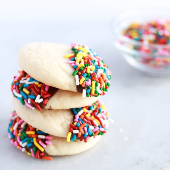 Chocolate Dipped Sugar Cookies - Recipe photo by thecupcakechronicles