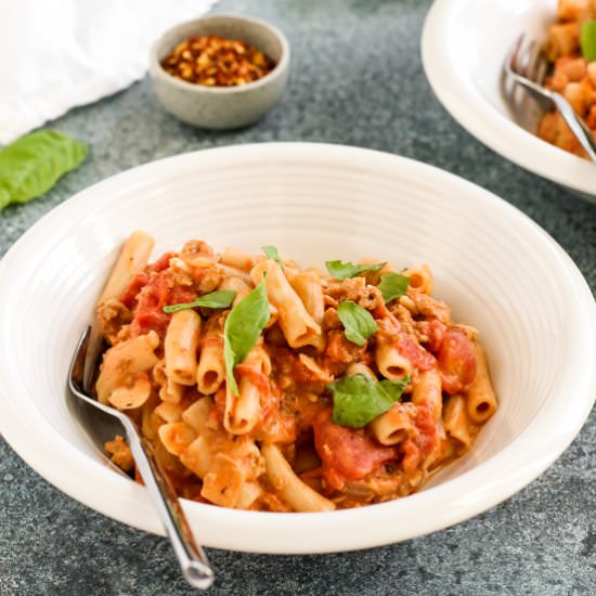 creamy tomato pasta with sausage - Recipe photo by tasty seasons