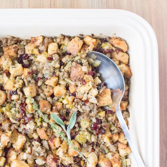 GF Sausage Apple Cranberry Stuffing - Recipe photo by hotpankitchen
