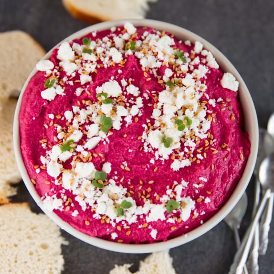 Roasted Beetroot and Feta Hummus - Recipe photo by dontgobaconmyheart