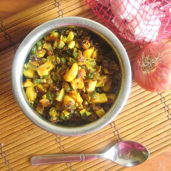 Bittergourd Potato Fry - Recipe photo by madhuriscuisine