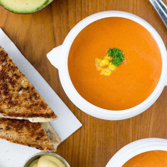 Tomato Corn Avocado Blender Soup - Recipe photo by Queen of My Kitchen