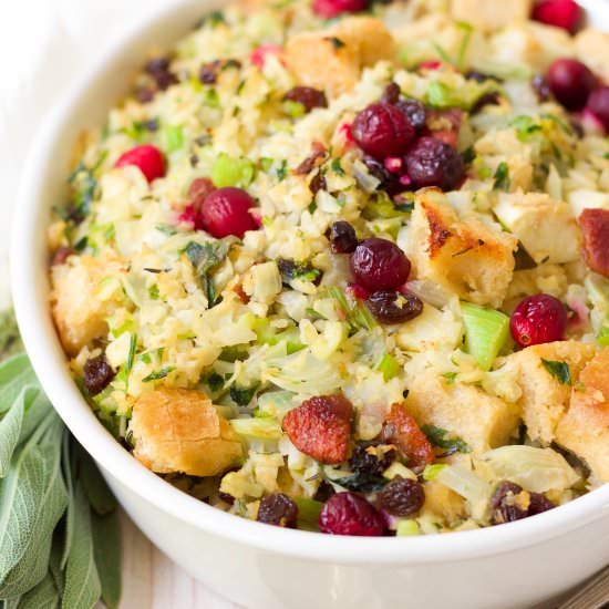 GF Fruity Riced Cauliflower Stuffing - Recipe photo by recipestonourish