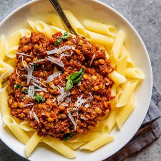 Instant Pot Lentil Bolognese - Recipe photo by platingsandpairings