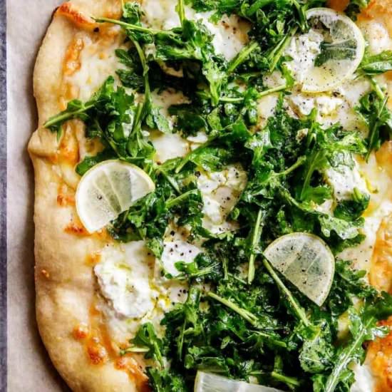 Pizza with Arugula & Goat Cheese - Recipe photo by platingsandpairings