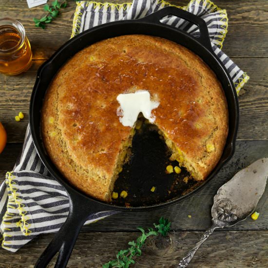 Sweet Skillet Cornbread - Recipe photo by Vegan Huggs