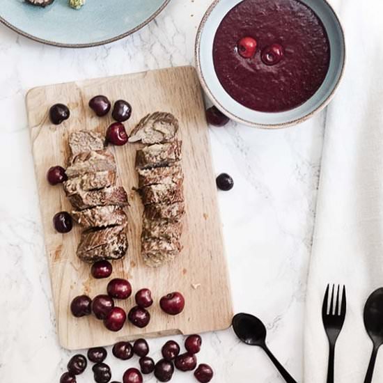 Iberian Tenderloin with Cherry Pure - Recipe photo by snapsfotografia