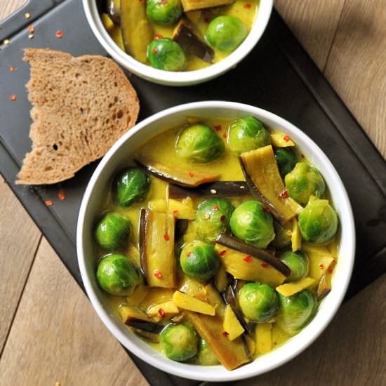 Brussels Sprouts Eggplant Curry - Recipe photo by mydeliciousmeals.com