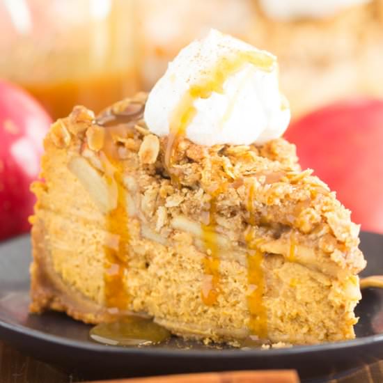 Apple Crisp Pumpkin Cheesecake - Recipe photo by thegoldlininggirl