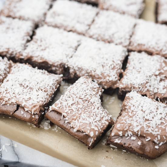 Fudge Brownies w/ Shredded Coconut - Recipe photo by Pretty in Pistachio