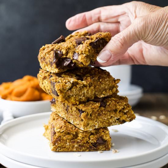 Oatmeal Chocolate Chip Pumpkin Bars - Recipe photo by joyfulhealthyeats