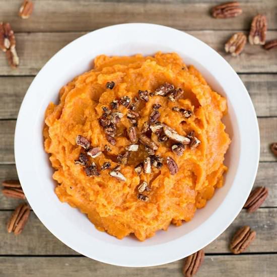 Maple Pecan Mashed Sweet Potatoes - Recipe photo by Kiwi and Carrot