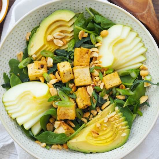 Spinach Salad with Baked Tofu - Recipe photo by Avocado A Day