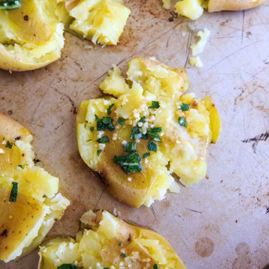 Garlic Sage Smashed Potatoes - Recipe photo by trialandeater