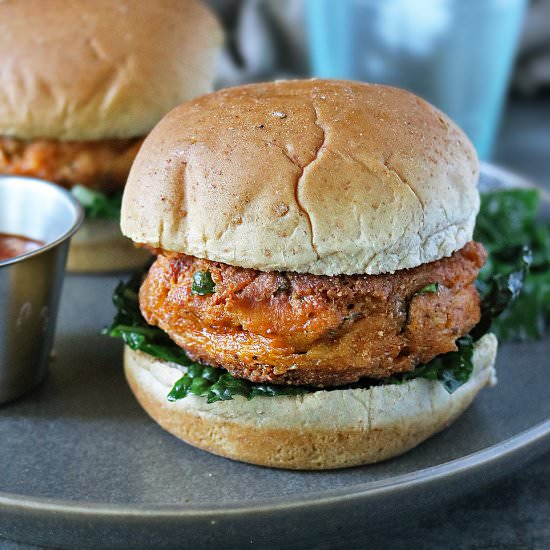 Easy Spiced Salmon Spinach Burgers - Recipe photo by SavorySpin