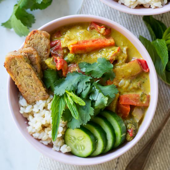 Vegan Yellow Curry with Tempeh - Recipe photo by Nourish Everyday