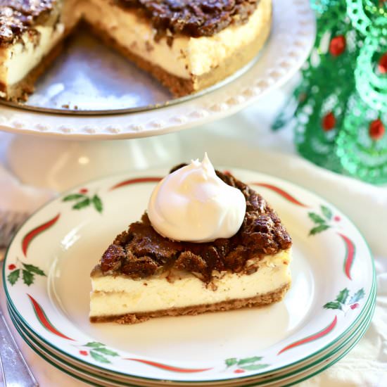 Southern Pecan Praline Cheesecake - Recipe photo by Grits and Pinecones