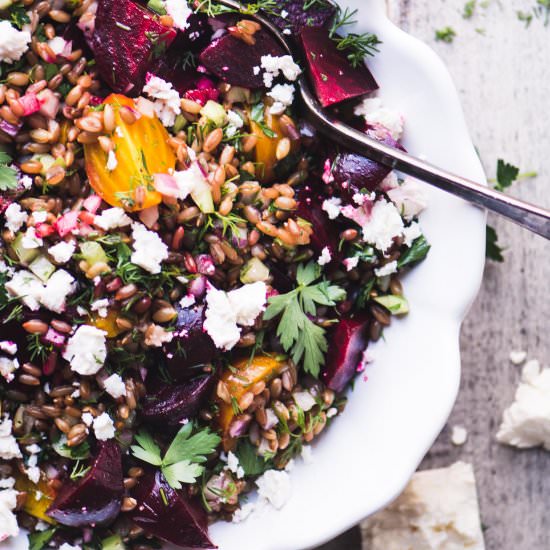Wheat Berry Salad with Beets & Feta - Recipe photo by theviewfromgreatisland