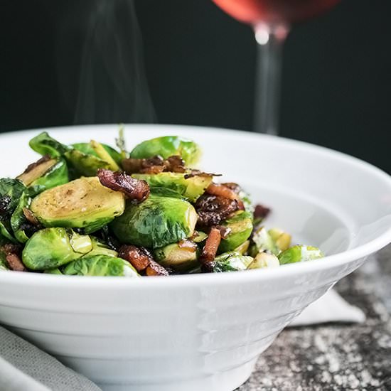 Pan Fried Brussels Sprouts & Bacon - Recipe photo by Cooks With Cocktails