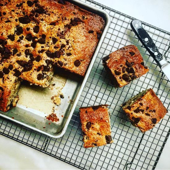 Chocolate Chip Snack Cake - Recipe photo by jessie sheehan bakes