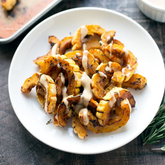 Delicata with Maple Tahini Sauce - Recipe photo by balancedberry
