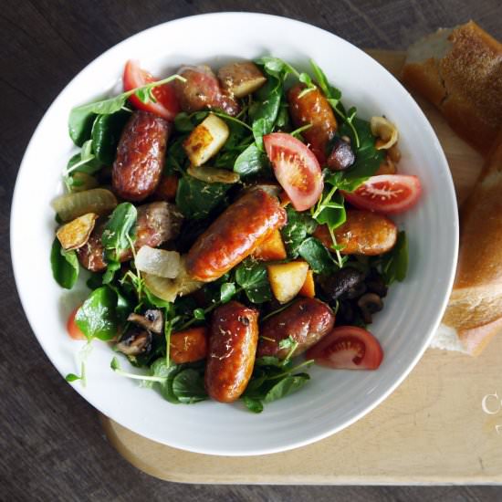 Roasted Sausage with Watercress - Recipe photo by CookBetterThan
