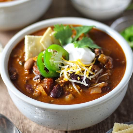 Five Pepper Beer Chili - Recipe photo by Modern Farmhouse Eats