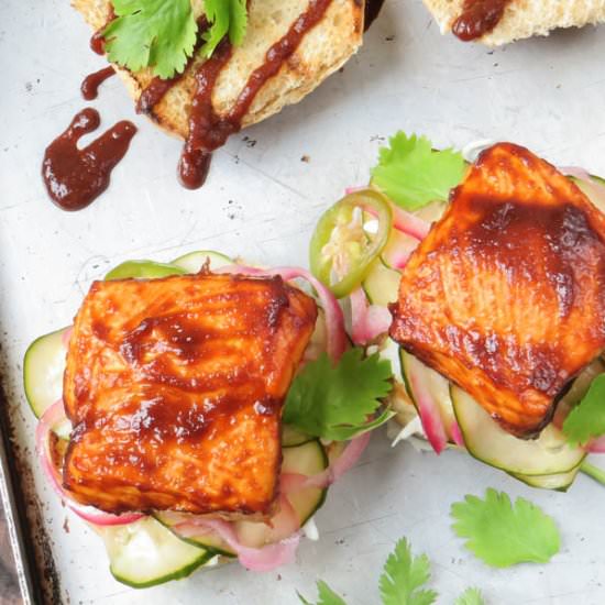 Cedar-Planked Salmon Sliders - Recipe photo by garlic and zest