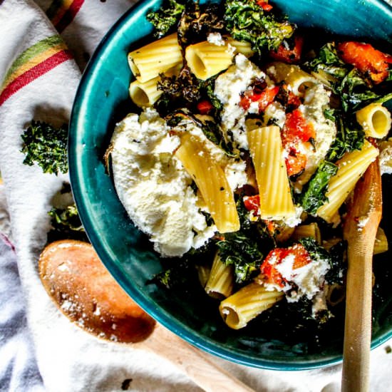 Roasted Butternut & Kale Pasta - Recipe photo by percolatekitchen