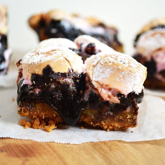 Brookie S’mores Bars - Recipe photo by lightscamerabake