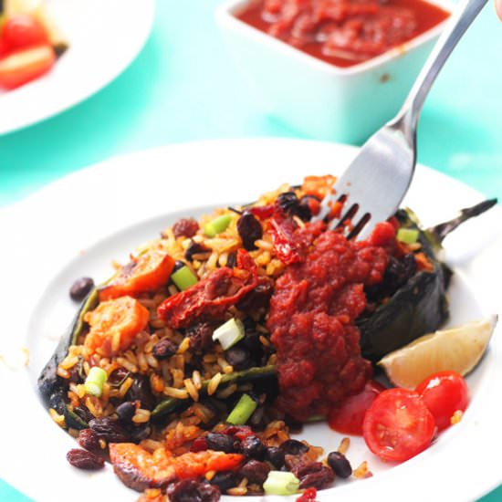 Vegan Stuffed Poblano Peppers - Recipe photo by VeganVigilante