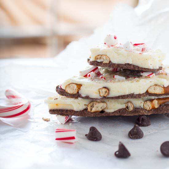 Peppermint Pretzel Bark - Recipe photo by No Plate Like Home