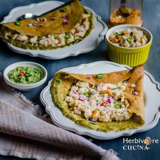 Pesarattu Upma | Green Dal Dosa - Recipe photo by Herbivore Cucina
