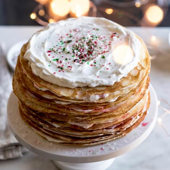 Peppermint Bark Crepe Cake - Recipe photo by iamafoodblog