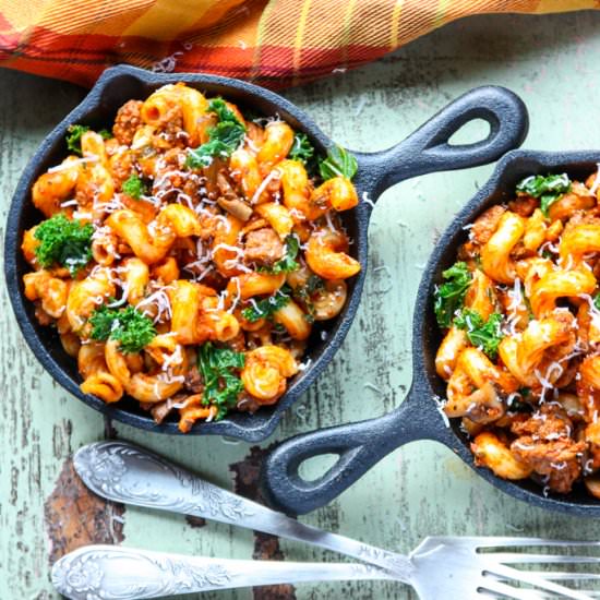 Kale & Sausage Pasta with Mushrooms - Recipe photo by the food blog